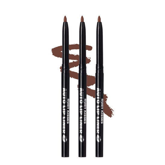 Picture of Ruby Kisses Auto Lip Liner Pencil, Long Lasting, Smooth Application Mechanical Lip Liner Pencil 3 PACK (Brown)