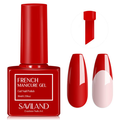 Picture of SAVILAND French Gel Nail Polish - 1PC 10ML Red Gel Polish U V LED Soak Off Gel Quick French Manicure Gel Polish Nail Salon DIY Home for Starters Professionals