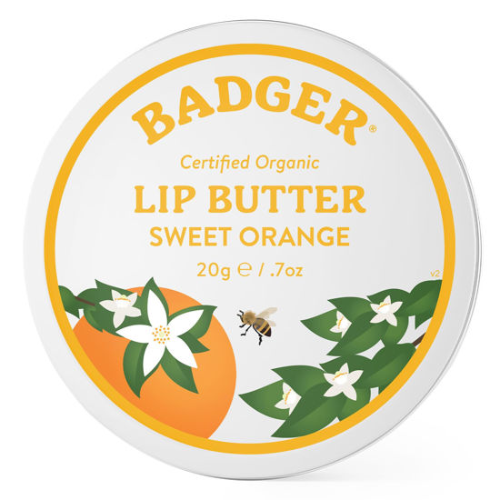 Picture of Badger - Sweet Orange Lip Butter, Moisturizing Organic Coconut Oil, Beeswax, Sunflower & Orange Oil