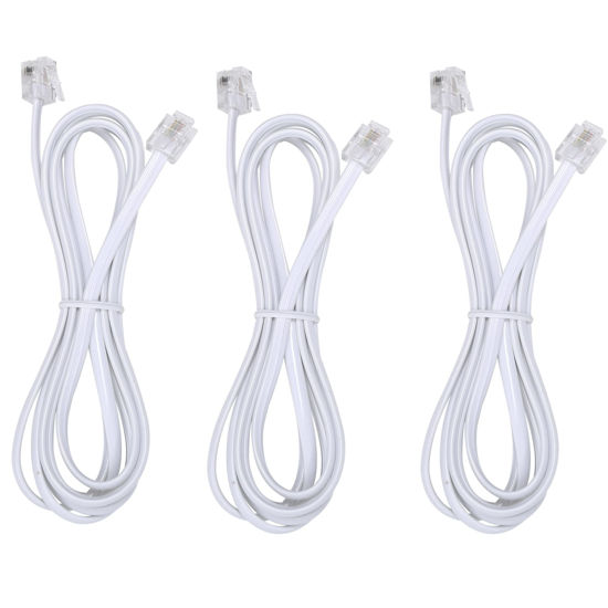 Picture of Telephone landline Extension Cord Cable Cord with Standard RJ-11 6P4C Plug (3Ft-3Pack, White)