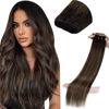 Picture of LAAVOO Ombre Brown Weft Hair Extensions Ombre Dark Brown to Light Brown 14inch 80g Sew in Hair Extensions Real Human Hair Bundles Weave Extensions Human Hair Soft Straight