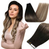 Picture of Full Shine Tape in Hair Extensions Human Hair 18 Inch Tape in Real Hair Extensions Color 1B Off Black Ombre 8 Brown Highlight with 22 Blonde Tape in Remy Hair 50 Gram Adhesive Tape ins