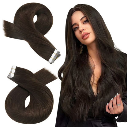 Picture of Moresoo Tape in Extensions Brown Hair Extensions Human Hair Adhesive Tape in Human Hair Extensions Dark Brown Tape in Real Hair Extensions Glue in Human Hair 20 Inch #4 20pcs 50g