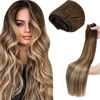 Picture of LAAVOO Sew in Hair Extensions Real Human Hair Balayage Remy Hair Extensions Chocolate Brown to Caramel Brown Human Hair Bundles 14 inch 80g Sew in Hair Extensions Real Human Hair Weave for Women