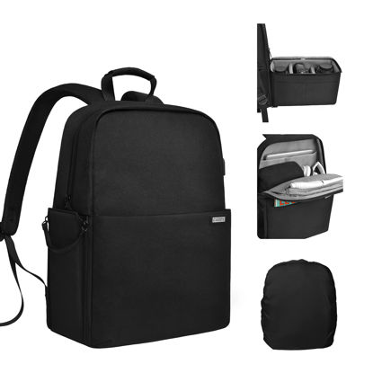 Picture of CADeN Camera Backpack Bag with 15.6" Laptop Compartment USB Charging Port, Waterproof Camera Case for DSLR Mirrorless SLR Cameras, Compatible for Sony Canon Nikon Camera and Lens Tripod Accessories