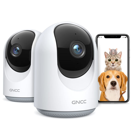 Picture of GNCC Pet Camera with Phone APP, Indoor Camera for Baby/Pet/Security(2 Pack), Wi-Fi Camera with Motion/Sound Detection, SD&Cloud Storage, 2-Way Audio, Horizontal Remote, Manual Up and Down