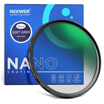 Picture of NEEWER 58mm HD Soft GND8 Lens Filter, 3 Stop (0.9) Soft Graduated ND Filter with 30 Layer Nano Coated/Water Repellent/Scratch Resistant/Anti Reflectivity for Balanced Light Proportion