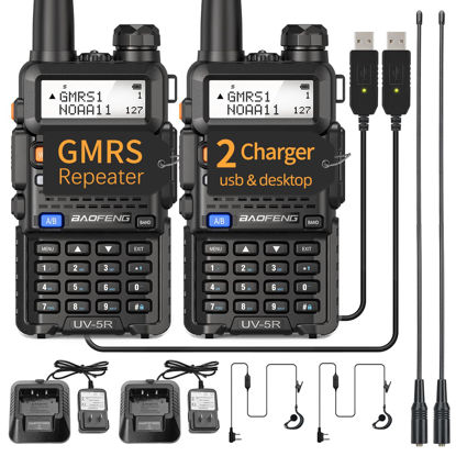 Picture of GMRS Radio BAOFENG UV-5R Radio Battery USB Rechargeable Two Way Radio,GMRS Repeater Capable with NOAA Weather Alerts & Scan,with AR-771 GMRS Antenna USB Charging,2Pack