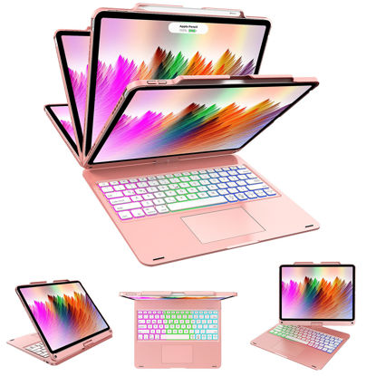 Picture of Touch iPad Pro 12.9 Case with Keyboard 6th 2022/5th 2021, 360°Rotatable & Swivel Keyboard with Trackpad, Rainbow Color Backlit with Pencil Holder Keyboard Case for iPad Pro 12.9 inch 4th 2020/3rd 2018