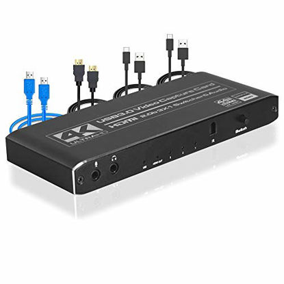 Picture of BESTGLOAL 4K 60fps HDMI 3 in 1 Out to USB3.0 Game Video Capture Card with Microphone Input, Audio Output, Record up to 1080p Full HD, Broadcast Live Stream and Record Grabber Converter