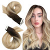 Picture of Moresoo Tape in Extensions Balayage Human Hair Extensions 18 Inch Tape in Remy Hair Extensions 50g #2/27/613 Brown to Caramel Blonde with Blonde Double Sided Seamless Tape ins 20pcs