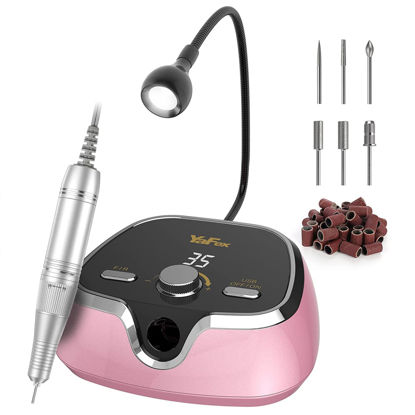 Picture of YaFex Professional Nail Drill Machine, 35000RPM Pink Electric Nail Drill File with Speed Display, 2 USB Ports Manicure Pedicure Tool Kit for Acrylic Nails, Gel Nails, Polish, Shaping