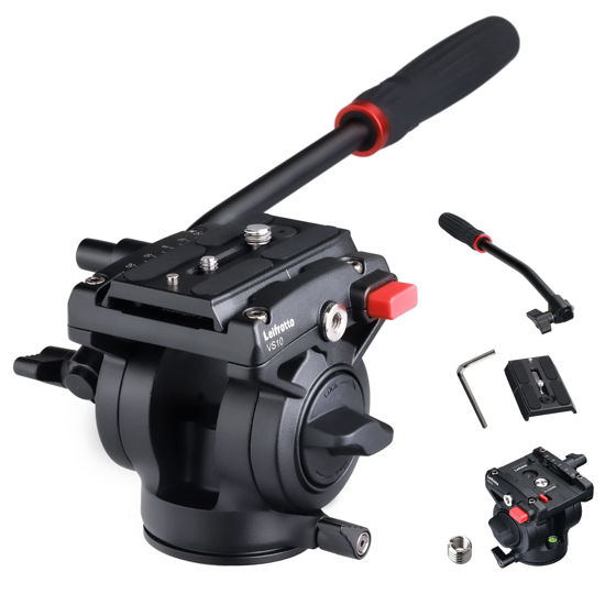 Picture of Leifrotto VS10 Video Tripod Head, Heavy Duty Fluid Head with Quick Release Plate for Video Camera Connection, Max Load 22 Pounds, Supports Tripods, Monopods Connections