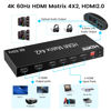 Picture of FERRISA 4x2 HDMI Matrix, 4K@60Hz 4 in 2 Out HDMI Switch Splitter with IR Remote, HDMI Matrix Switch + Optical + 3.5mm Audio Output, Support HDMI2.0, HDCP2.2, Auto Downscaler, 3D, Audio Extractor