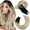 Picture of Moresoo Tape in Hair Extensions Human Hair Balayage Off Black to Ash Blonde Real Hair Extensions 18 Inch Adhesive PU Tape in Balayage Glue in Double Sided Tape Remy Hair 50g/20pcs Per Pack