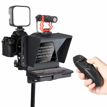 Picture of Mcoplus Portable Mini Teleprompter Kit with Remote Control， Mini Video LED Light，VM-D02 Shotgun Microphone for Smartphone DSLR Cameras