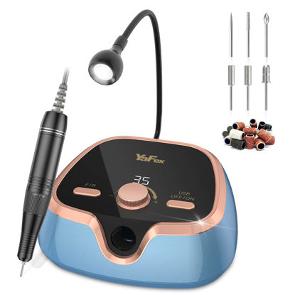 Picture of YaFex Professional Nail Drill Machine, 35000RPM Electric Nail File E Filer with Speed Display, 2 USB Ports Manicure Pedicure Tool Kit for Acrylic Nails, Gel Nails, Polish, Shaping