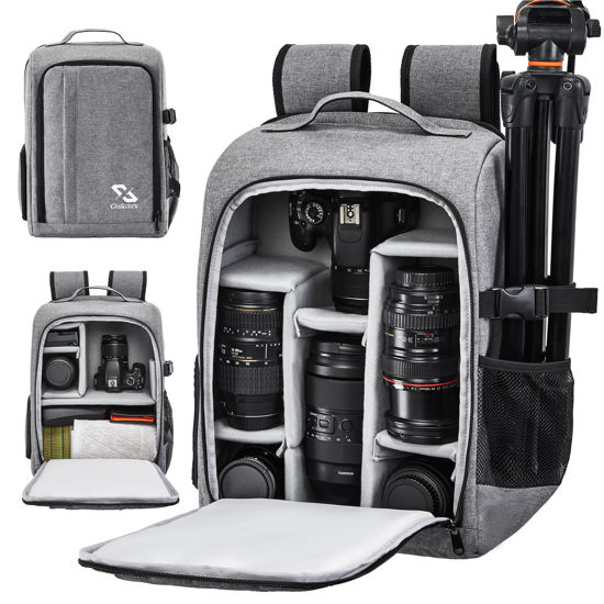 Picture of Golkcurx Camera Bag for DSLR/SLR Cameras，Camera Backpack Waterproof for Photographers Grey L