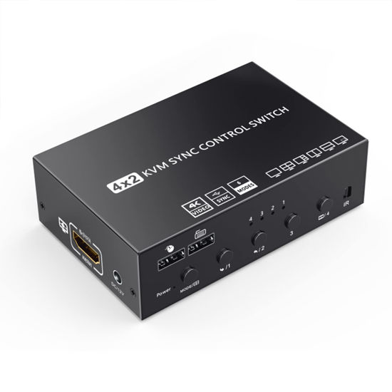 Picture of HDMI 4×2 Multi-Screen Seamless Switch, HDMI KVM Switch 4-Port synchronizer,4 in 2 Out HDMI Splitter TTL and Remote Control,Support 4K @ 30Hz 1080P for PS4/PC/Security Camera Screen Divider (KVM8402)