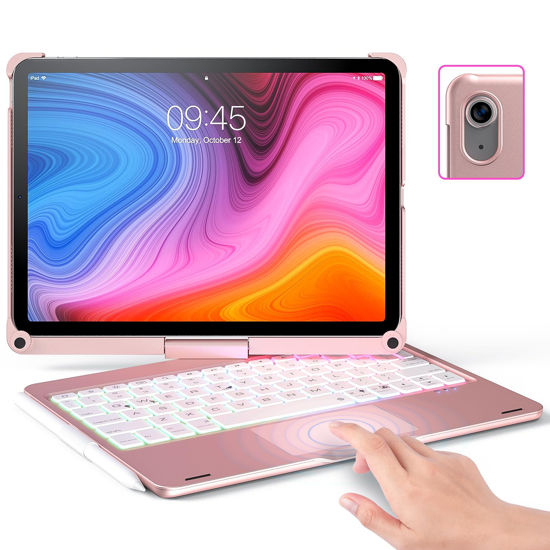 Picture of Goldeep Keyboard Case for iPad 10th Generation 2022-Multi-Touch Trackpad Keyboard Compatible with iPad 10.9 inch 10th Gen - 360°Rotating Back Cover with Backlight Wireless Keyboard-with Pencil Holder