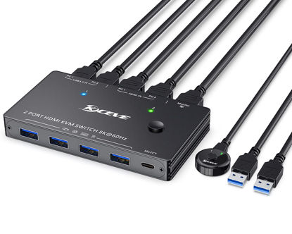 Picture of USB 3.0 KVM Switch HDMI 2 Ports 8K 60Hz 4K 120Hz HDMI 2.1 KVM Switch for 2 Computers 1 Monitor and 4 USB 3.0 Ports,HDCP 2.3, HDR 10,with Remote Controller