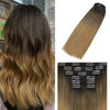 Picture of WindTouch Clip In Hair Extensions Human Hair 100g Balayage Dark Brown Fading to Chestnut Brown and Ash Brown Highlighted (12Inch 7PCS) #2T6T27