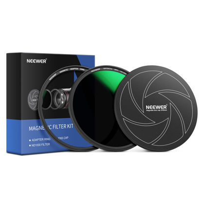 Picture of NEEWER 49mm 3-in-1 Magnetic ND Lens Filter Kit, Includes 10-Stop Fixed Neutral Density ND1000 Filter +Adapter Ring+Lens Filter Cap with 42-Layer Coating/Ultra Slim/Scratch Resistant HD Optical Glass