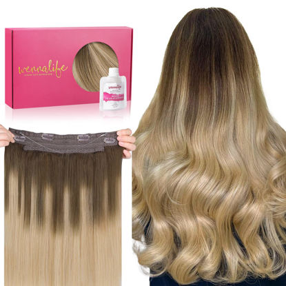 Picture of WENNALIFE Wire Hair Extensions (Increase 50% Lifespan) Real Human Hair 12 inch 70g Balayage Chocolate Brown to Dirty Blonde Remy Wire Hair Extensions Invisible Transparent Fish Line Straight Real Hair Extensions