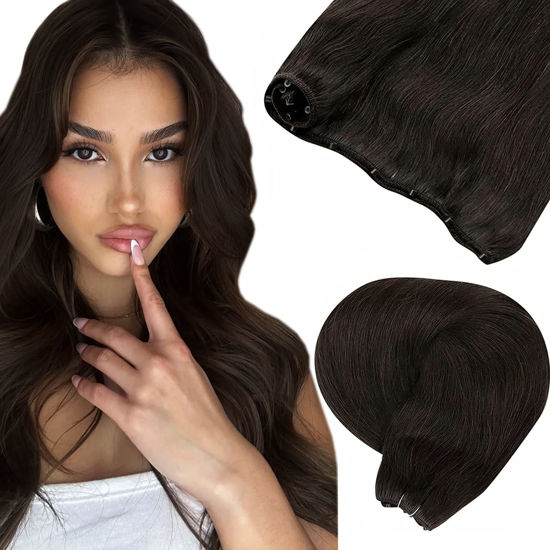 Picture of Micro Beads Weft Hair Extensions Brown LAAVOO Beaded Weft Brown Hair Extensions Brown Micro Ring Weft EZE Weft Darkest Brown Micro Weft Extensions Natural Straight Double Weft 50g 12" Width 20"