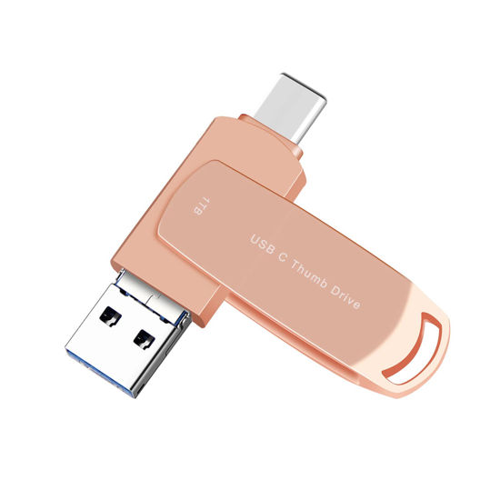 Picture of USB C Flash Drive for Phone 1TB Thumb Drive, USB3.1 Jump Drive with Micro USB for Android Phone Compatible MacBook Pro Air iPad pro iPad mini6 and Computer (Pink 1000GB)