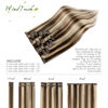 Picture of WindTouch Clip in Hair Extensions Remy Human Hair Medium Brown to Blonde Highlights 22Inch 70g 7PCS #4P613 Clip in Hair Extensions