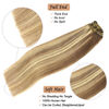 Picture of Clip In Real Human Hair Extensions 22inch 70g 7pcs Light Brown to Blonde Highlights Balayage Thick Hair Long Straight Silk Blond Balayage Highlighted Hair Extensions Remy Hair(22"#6613)