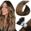 Picture of LaaVoo Nano Ring Hair Extensions Ombre Real Human Hair Nano Tip Hair Extensions Human Hair Darkest Brown to Medium Brown and Ash Blonde Micro Nano Bead Hair Extensions 1g/strand 50g