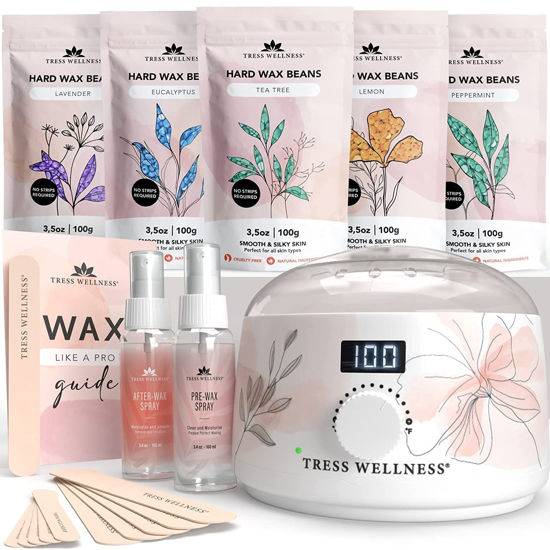 Picture of Tress Wellness Waxing Kit for Brazilian Wax - Easy to Use - For Sensitive Skin - Digital Display, Flower Watercolor White