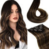 Picture of LAAVOO Balayage Human Hair Clip in Extensions Full Head Dark Brown to Chestnut Brown 14 inch Hair Extensions Clip in Human Hair Brunette Full Head Straight Real Hair Extensions 7pcs 120g