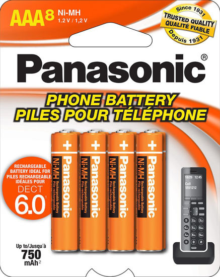 Picture of Panasonic Genuine HHR-4DPA/8BA AAA NiMH Rechargeable Batteries for DECT Cordless Phones, 8 Pack