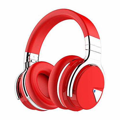 Picture of COWIN E7 Active Noise Cancelling Headphones Bluetooth Headphones with Microphone Deep Bass Wireless Headphones Over Ear, Comfortable Protein Earpads, 30 Hours Playtime for Travel/Work, Red