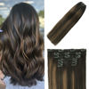 Picture of Clip in Hair Extensions Human Hair Balayage Natural Black to Chestnut Brown Highlights for Black Hair 70g 22Inch 7PCS #1BT6P1B