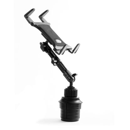 Picture of Tablet Cup Holder Mount for Car or Truck - by TACKFORM [ Enduro Series ] Heavy Duty ELD Mount - Aluminum 3-Way Adjustable Arm with Universal Spring Loaded Tablet Cradle