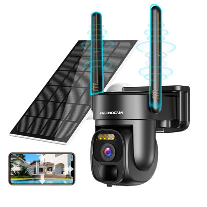 Picture of 3K 5Dbi Solar Security Cameras Wireless Outdoor Cameras for Home Security, 5MP 4X Digital Zoom 360° PTZ Battery Powered WiFi Camera with 2-Way Audio, Color Night Vision, Motion Detection, Siren Alarm