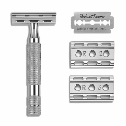 Picture of Rockwell Razors 6C White Chrome Double-Edge Safety Razor for Men and Women with 6 Adjustable Shave Settings and 5 Fully Recyclable Eco Razor Blades