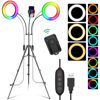 Picture of Dual 8" RGB Selfie Ring Light with Stand and Phone Holder, 76" Extendable Light Stand & Dimmable 29 Colors of Double LED Circle Lights for TikTok/Live Stream/Makeup/YouTube