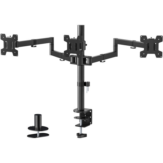 Picture of WALI Triple LCD Monitor Desk Mount Fully Adjustable Horizontal Stand Fits 3 Screens up to 27 inch, 22 lbs. Weight Capacity per Arm (M003S), Black