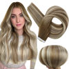 Picture of Full Shine Balayage Tape in Hair Extensions Real Human Hair 20 Inch Tape in Extensions Chestnut Brown Ombre to Platinum Blonde Highlighted Brown Adhesive PU Tape in 20pcs Thick End PU Skin Weft 50g