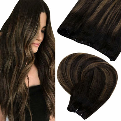 Picture of Micro Beads Weft Hair Extensions Brown LAAVOO Easy Weft Hair Extensions Balayage Darkest Brown Ombre Light Brown Micro Loop Weft Extensions Brown Balayage Beaded Weft Silky Straight 50g 20"