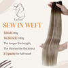 Picture of LAAVOO Sew in Weft Hair Extensions Human Hair Brown Weft Extensions 14inch Ombre Dark Brown to Light Brown Mix Light Blonde Remy Hair Weft Extensions Hand Tied Double Weft One Piece 80 Grams