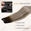 Picture of LAAVOO Sew in Weft Hair Extensions Human Hair Brown Weft Extensions 14inch Ombre Dark Brown to Light Brown Mix Light Blonde Remy Hair Weft Extensions Hand Tied Double Weft One Piece 80 Grams