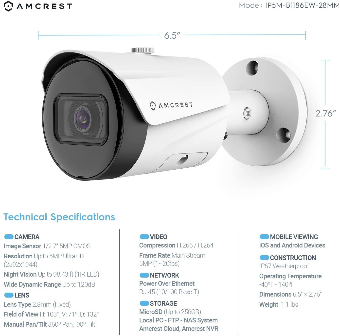 GetUSCart- Amcrest UltraHD 5MP Outdoor POE Camera 2592 x 1944p Bullet ...