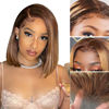 Picture of Ombre Bob Lace Front Wigs Human Hair Pre Plucked 150% Density Highlight Bob Wig Human Hair 13x4 HD Transparent Lace Front Wigs with Baby Hair Colored 4/27 Honey Blonde bob Wigs for Black Women 10inch