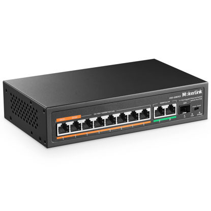 Picture of MokerLink 11 Port Gigabit PoE Switch with 8 PoE+ Port, 2 Gigabit Uplink, 1 SFP Port, 120W AI Detection, Qos, Fanless Metal Plug & Play Unmanaged Network Switch